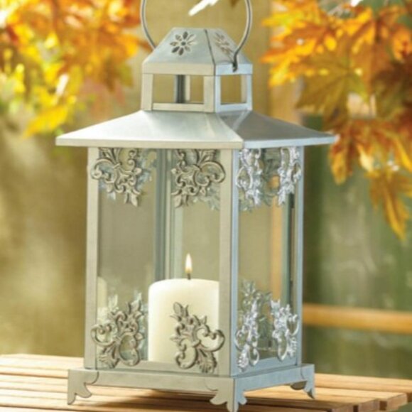 Other - SILVER SCROLL WORK CANDLE LANTERN